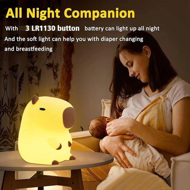 XIWANGFIRE Capybara Mini-Nachtlicht aus Silikon mit warmweißem Licht und Touch-Bedienung - Bild 1