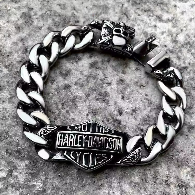 Harley Davidson Armband, Engine Skull Eagle, Edelstahl, Silber, Herren - Bild 3