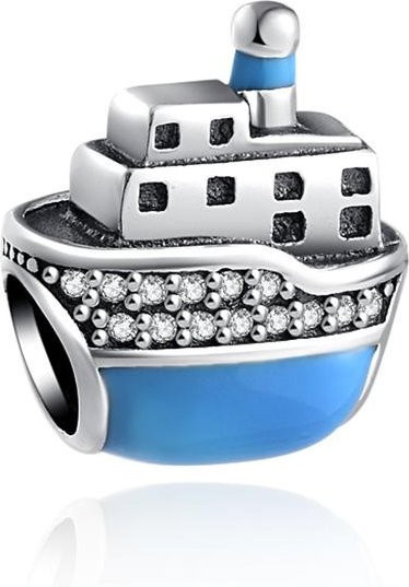Anhänger Muschel Bikini Dampfschiff Fisch Perle Charm, 925 Silber, Damen, grau - Bild 1