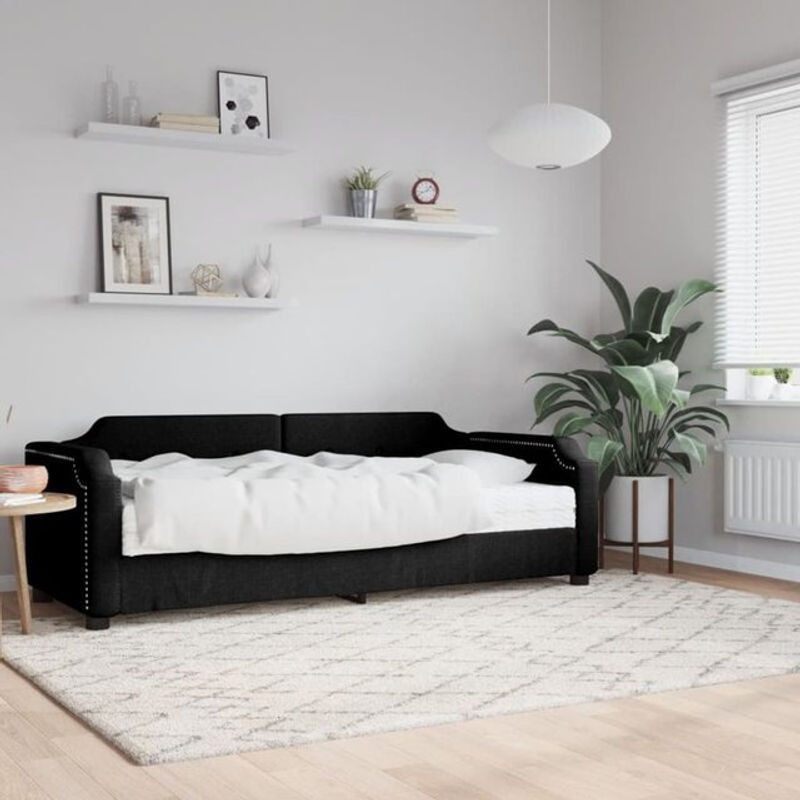 vidaxl Polsterbett Tagesbett mit Matratze aus Stoff und Metall in Schwarz, B/T: 90 x 190 cm - Bild 1