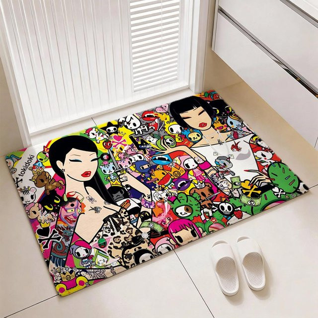 Kawaii Lifestyle Brand T-tokidoki Bodenmatte aus weichem Flanell, rutschfester Teppich für das Wohnzimmer in Schwarz und Multicolour - Bild 1