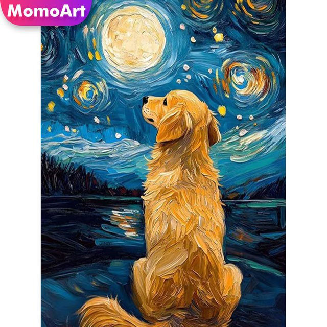 Momoart DIY Diamantmalerei Hunde-Motiv mit Mond-Stickerei für Erwachsene und Anfänger, Mehrfarbig, B/H: 30 x 20 cm - Bild 1