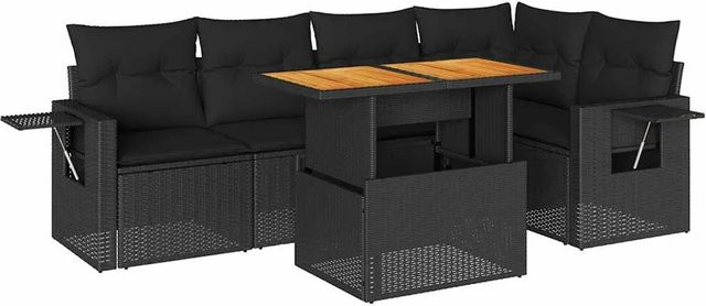 vidaXL 6-teilige Garten-Sofagarnitur in L-Form aus schwarzem Poly-Rattan mit Kissen und pulverbeschichtetem Stahlrahmen - Bild 1