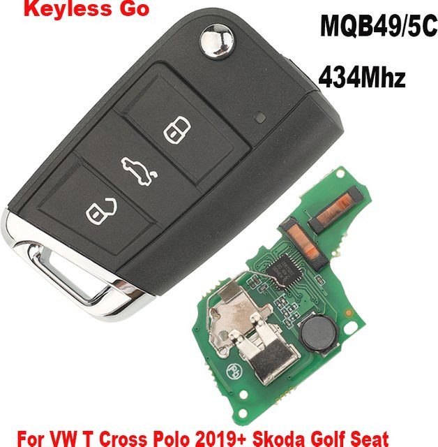Jingyuqin Keyless Go 434 MHz MQB49/5C Autoschlüsselgehäuse Fernbedienung für VW T Cross Polo 2019+ Skoda Golf Seat - Bild 1