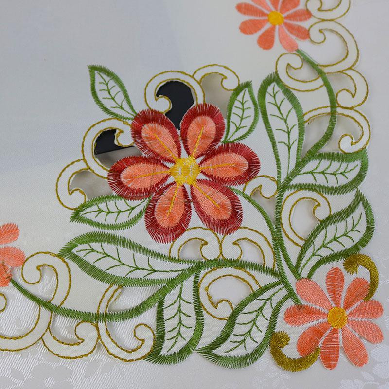 Yiran Furniture Europa Satinblumen Stickerei Tischdecke mit floralem Design, B/B: 40 x 40 cm, Pink und Orange - Bild 1