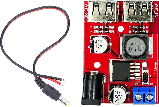 DC-DC Abwärtswandler Modul Doppel USB Ladung 5V 3A mit Draht für Fahrzeug und Solar Controller, Rot - Bild 1