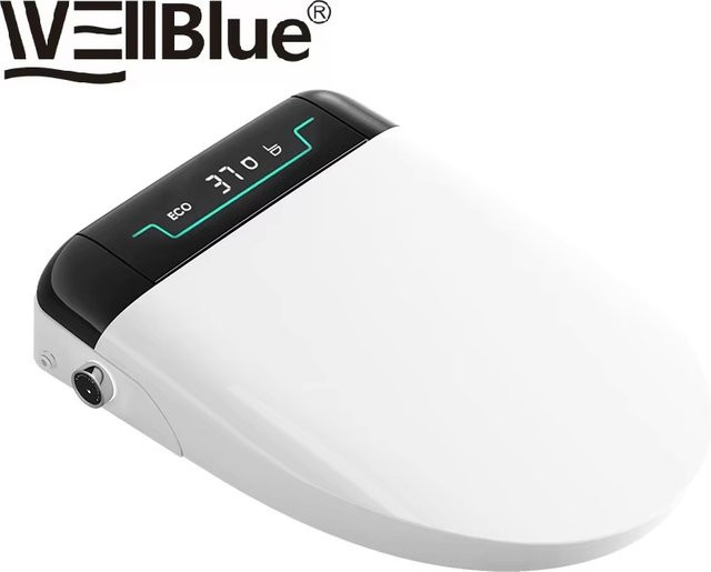 Elektrische Bidet-Toiletensitz mit automatischem Deckel, beheizbarem Sitz, Warmwasser-Reinigung und Lufttrockner in Weiß von WEllBlue, ovale Form - Bild 1