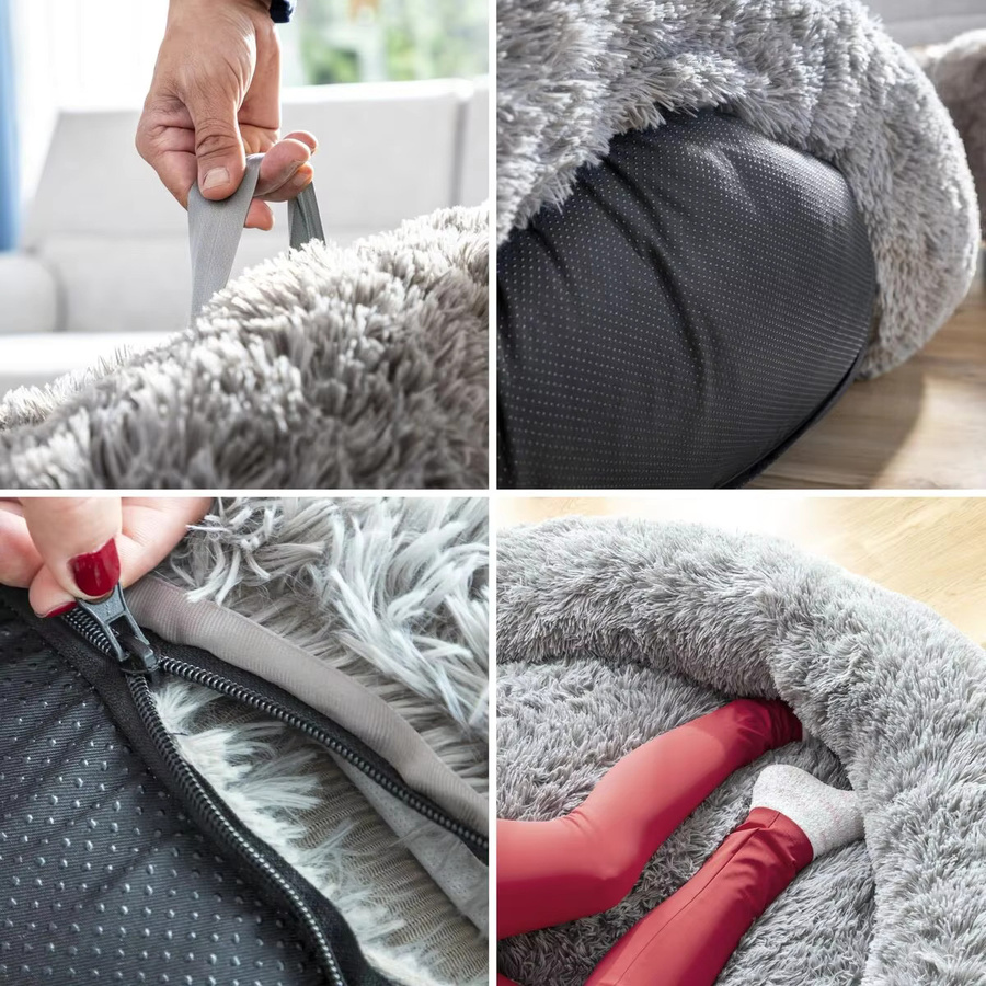 Ergonomisches Hundebett für Menschen XXL von InnovaGoods in Grau mit abnehmbarem Bezug und rutschfester Unterseite, B/T/H: 190 x 140 x 25 cm - Bild 5