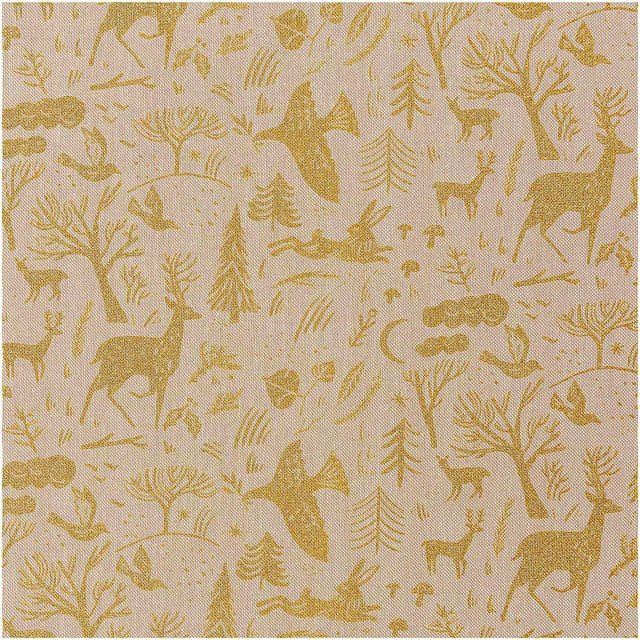 Rico Design Stoff in Leinenoptik Nostalgic Christmas Winterwald in Natur und Gold, Breite: 140 cm - Bild 1