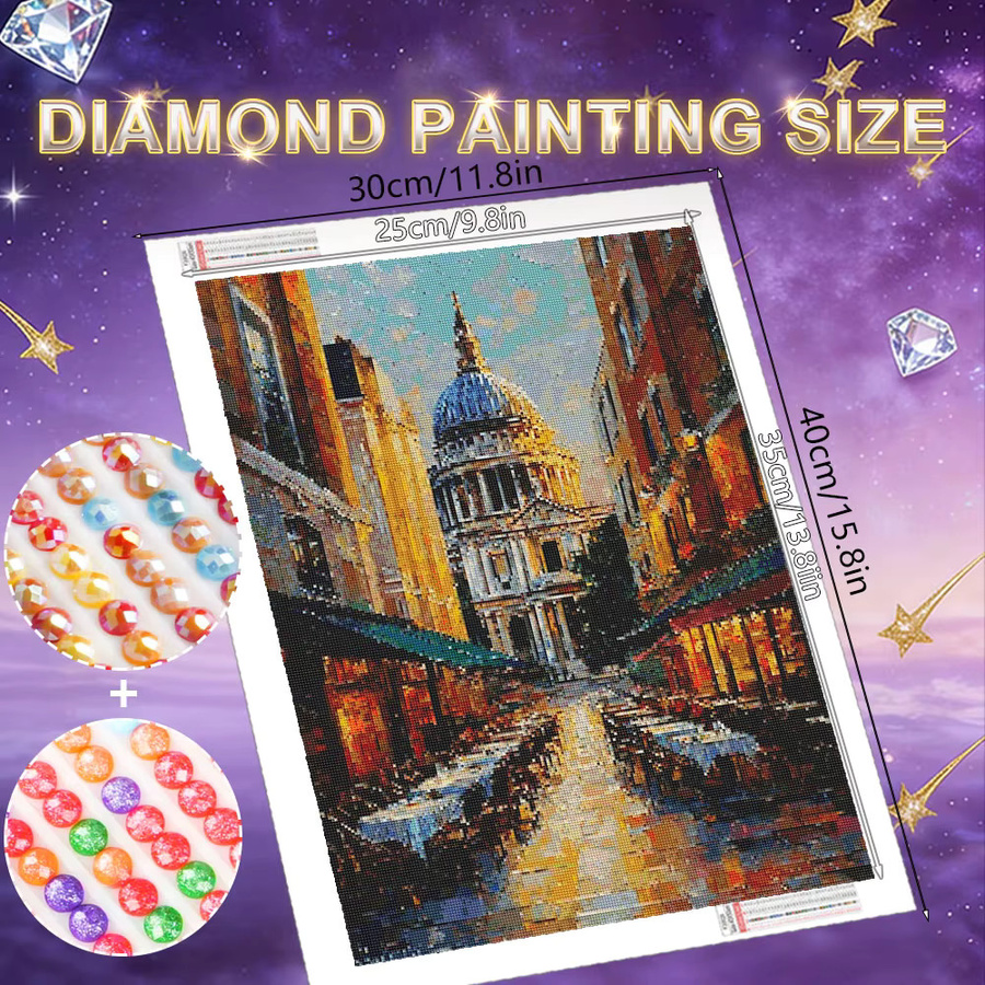 HUACAN City Street Diamond Mosaic Landschaft Wanddeko mit Feenstaub Diamantmalerei in Multicolour, B/H: 30 x 20 cm - Bild 1