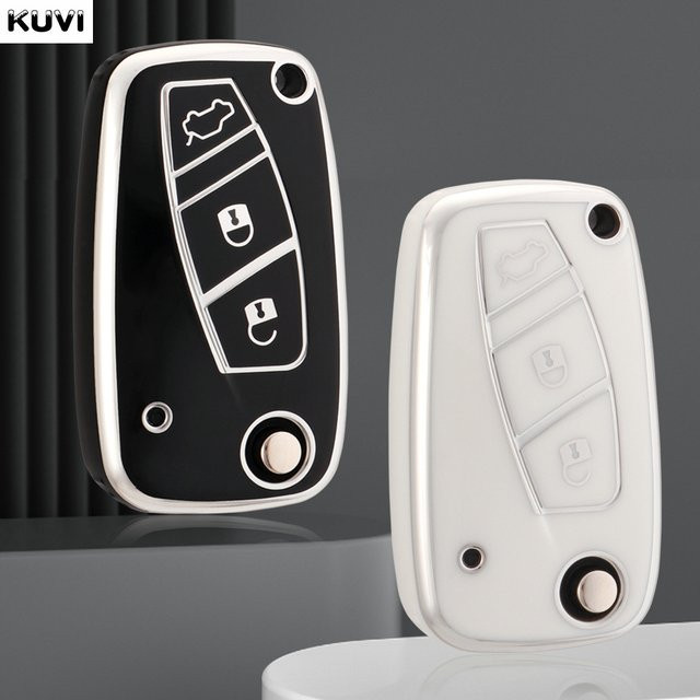 Kuvi TPU Auto Flip Schlüsselhülle in Schwarz für FIAT Panda Stilo Punto Doblo Grande Bravo 500 Ducato Minibus - Bild 1