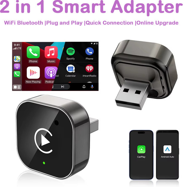 uhulamb 2-in-1 Wireless CarPlay und Android Auto Adapter in Schwarz für kabellose Steuerung per Plug & Play - Bild 1