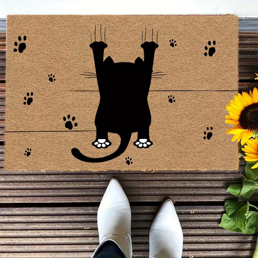 VIKAMA Fußmatte mit schwarzem Katzen-Fußabdruck-Muster aus Kokosfaser, rechteckig - Bild 3