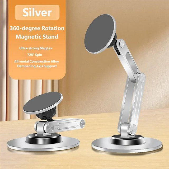 Seniee Magnetischer Handyhalter aus Aluminium in Silber, 3-Achsen verstellbar und 360 Grad faltbar für Auto und Schreibtisch mit Kühlfunktion - Bild 1