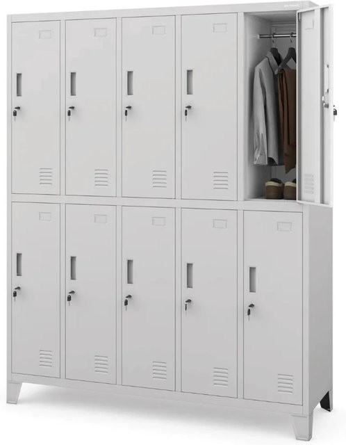 DELUKE Umkleideschrank Spind BARTEK 10 Abteile aus Metall in Grau, H x B x T: 172 x 136 x 45 cm - Bild 1