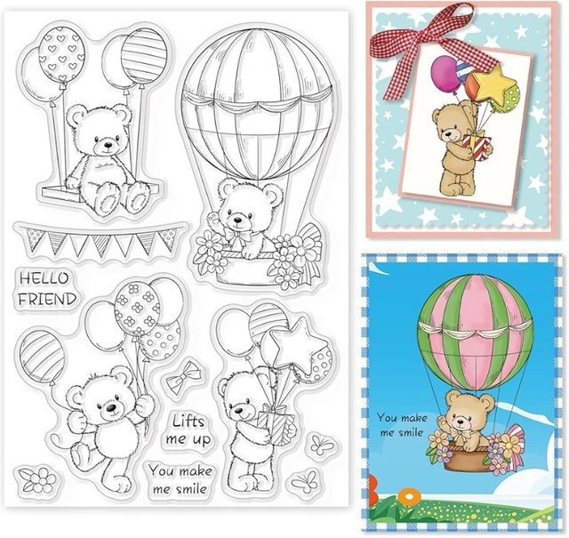 Transparenter Silikon-Siegelstempel mit Bär-Motiv und Sentiment-Worten für Scrapbooking und Kartenherstellung - Bild 1