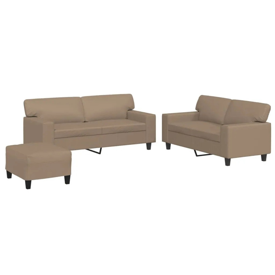 vidaXL 3-teilige Sofagarnitur in Cappuccino-Braun aus Kunstleder mit 2 x 2-Sitzer-Sofa, 1 x Fußhocker und 4 Kissen - Bild 2
