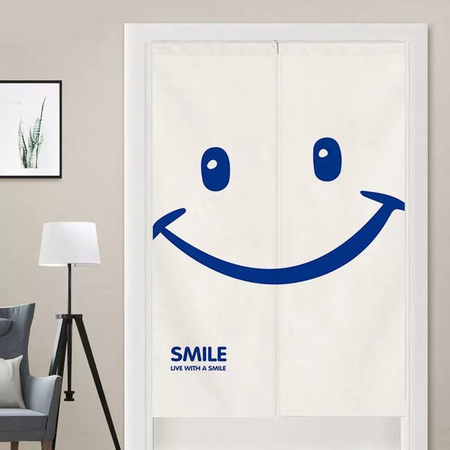 VIKAMA Türvorhang Smiley Face in Blau und Weiß als Trennvorhang für Schlafzimmer, Badezimmer oder Küche - Bild 1