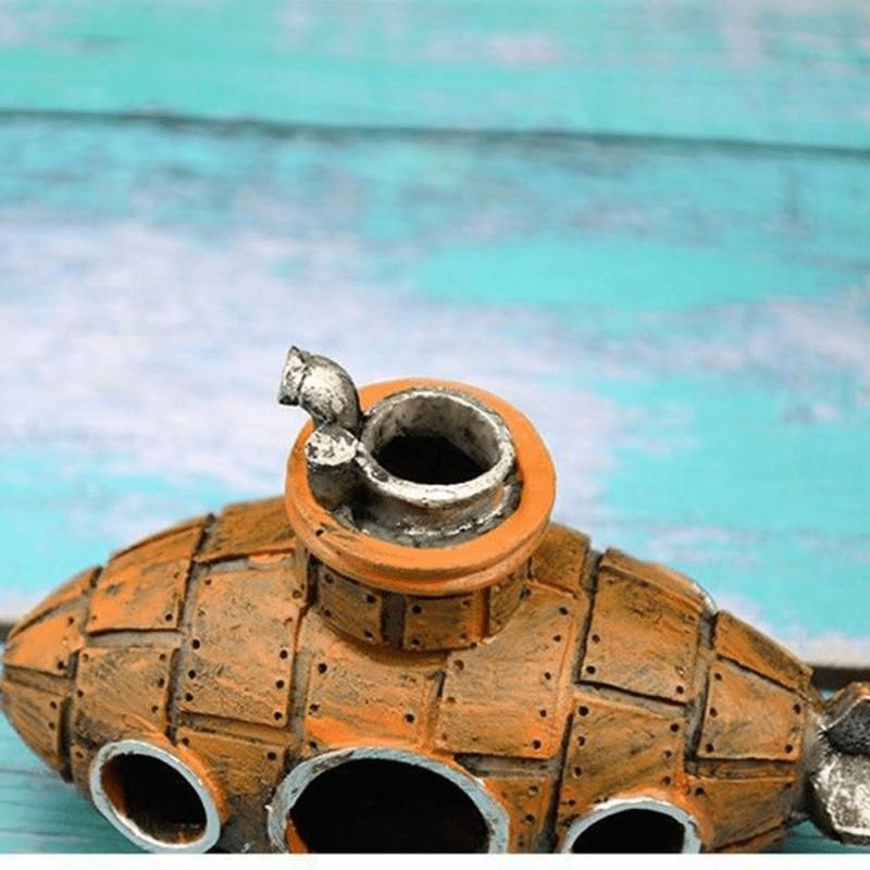 NATAWA U-Boot Aquarium Dekoration aus Kunstharz in Bronze und Gold als Unterschlupf für Fische und Garnelen - Bild 5