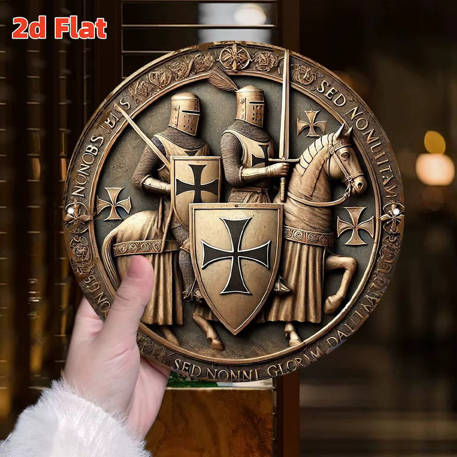 CIFBUY Runde Aluminium-Wanddekoration im Vintage-Stil mit mittelalterlichem Kreuzritter-Emblem in Gold, Durchmesser: 7,8 cm - Bild 3
