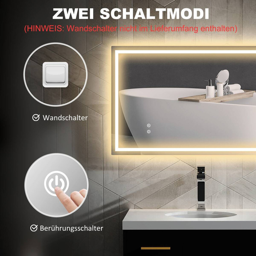 HOMCOM LED-Badspiegel silber, dimmbar, B/H/T: 60 x 100 x 3 cm - Bild 4