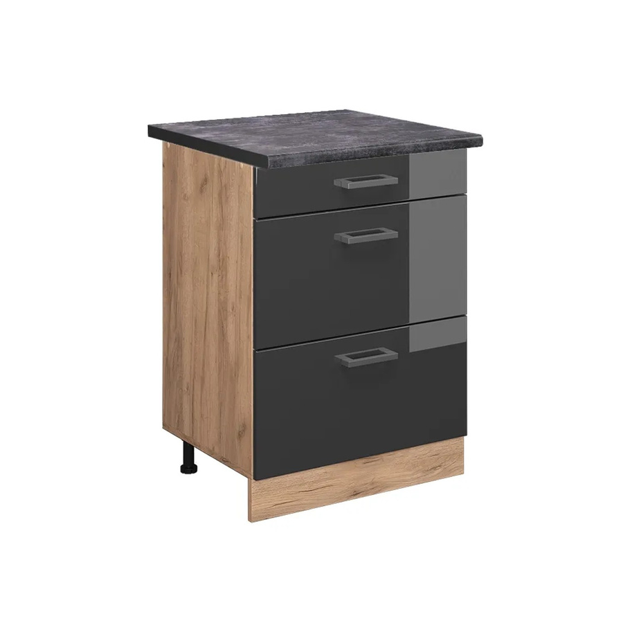 Vicco Küchenunterschrank R-Line in Anthrazit Hochglanz und Goldkraft Eiche mit Schubladen, Breite: 60 cm, Höhe: 81,6 cm - Bild 2