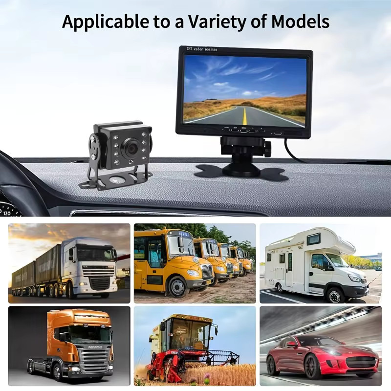 Bileeko 7-Zoll-Automonitor mit 8-LED-LKW-Kamera in Schwarz, universelles Plug-and-Play mit Weitwinkel und 10m Videokabel - Bild 5