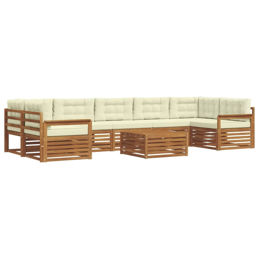vidaXL Outdoor-Sofagarnitur 8-teilig aus Massivholz Akazie in Natur und Creme mit Polsterkissen und Armlehnen - Bild 2