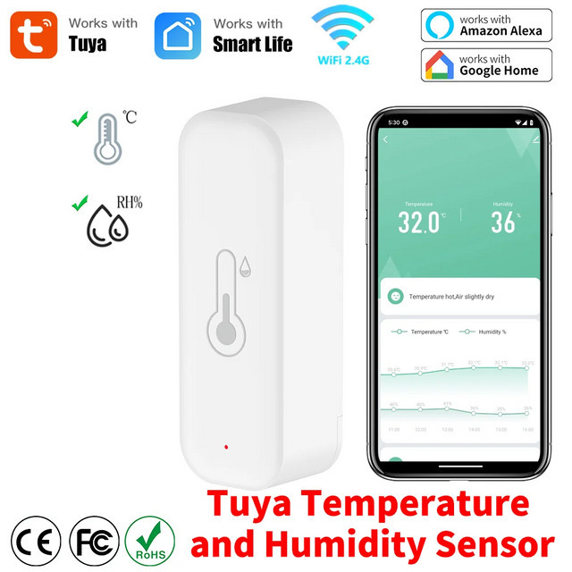 Tuya Smart Home Wifi Thermometer und Hygrometer in Weiß mit App-Steuerung und Alexa sowie Google Home Integration - Bild 1