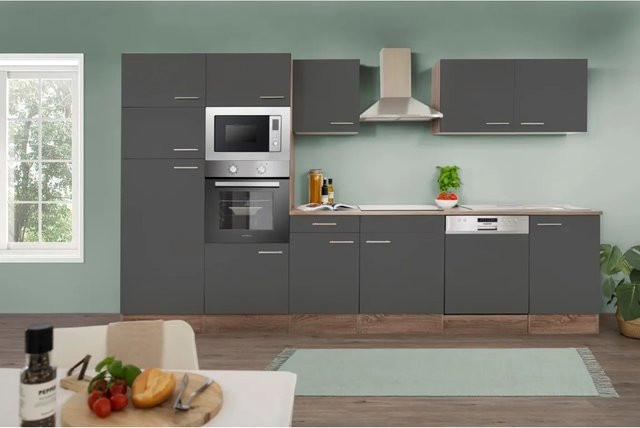Respekta Küchenzeile KB340EYGMIGKE in Grau Seidenglanz Eiche York Nachbildung, Breite: 340 cm, Höhe: 205 cm - Bild 1