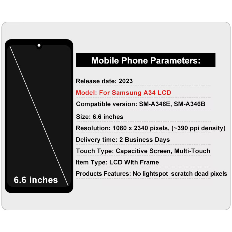 Samsung Galaxy A34 AMOLED Display mit Touchscreen Digitizer Montage in Schwarz (SM-A346E SM-A346B) - Bild 2