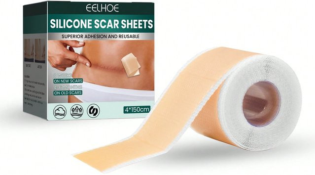 SZwatch Silikon-Narbentücher, Narbenpflaster, 4 cm x 150 cm, beige - Bild 1