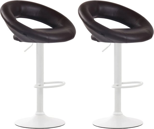 DELUKE 2er Set Barhocker MEKIM aus Kunstleder in Braun mit weißem Fuß, höhenverstellbar, drehbar und mit Lehne, B/T/H: 53 x 47 x 80 cm - Bild 1