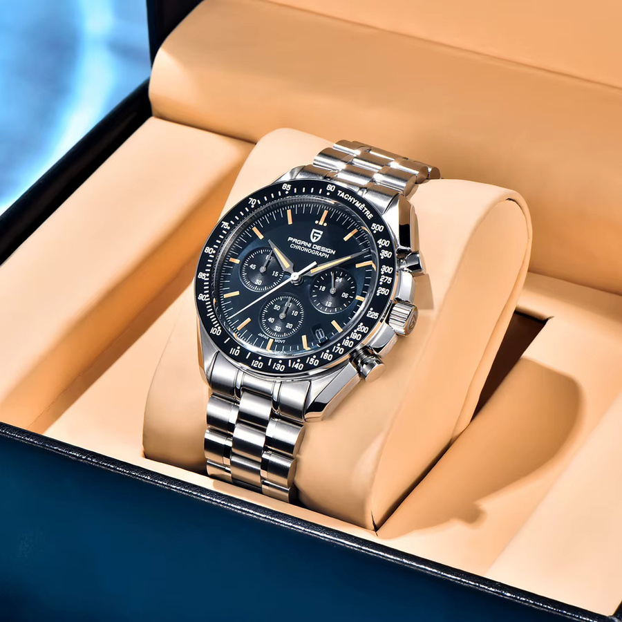 PAGANI DESIGN Chronograph, Quarz, Edelstahl, Saphirglas, Herren, Schwarz - Bild 5