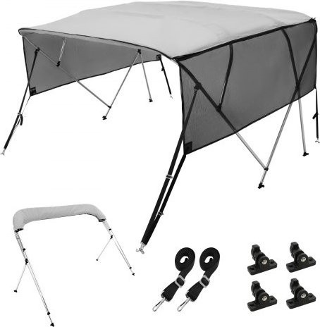 VEVOR 4-Bogen Bimini Top Bootsabdeckung aus 600D Polyester mit abnehmbaren Mesh-Seitenwänden und Aluminiumrahmen, Hellgrau - Bild 1