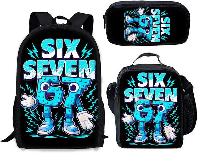 67 six seven 3-teiliges Schulset bestehend aus Rucksack, Lunchtasche und Federmäppchen in Schwarz - Bild 1