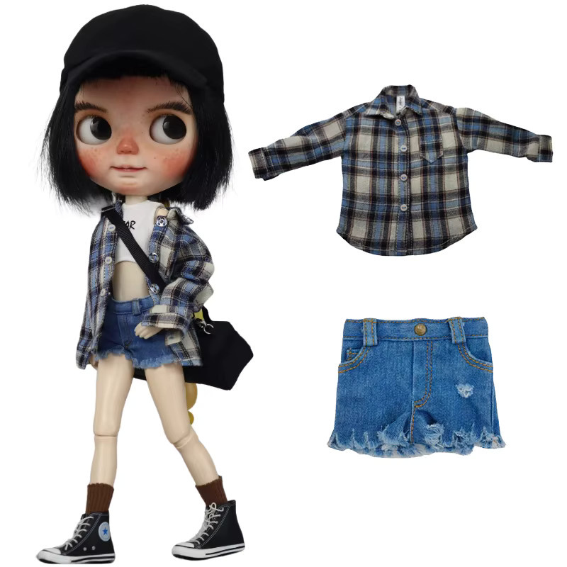 Miao Mama ai wawa Puppenkleidung, Kariertes Hemd, Jeans, Kurze Hosen, Zubehör - Bild 2