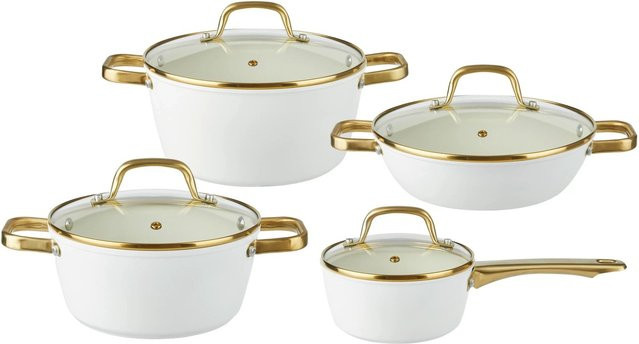 Mömax Kochtopfset Elegance, 8-teilig, Keramik, Beige/Weiß - Bild 1