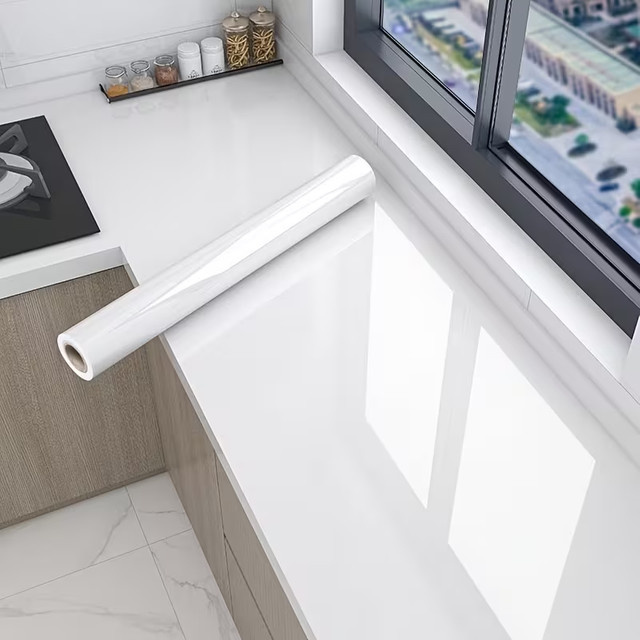 Selbstklebende Küchen-Perlglanzfolie von ctzsoop in Weiß, wasserdichte PVC Wandtapete für Möbel und DIY-Heimdekoration - Bild 1