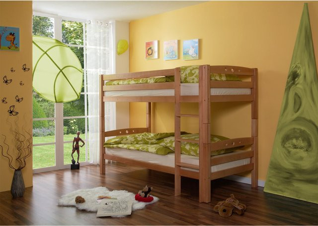 TiCAA Etagenbett Lupo für Kinder aus massiver Buche in Natur Braun - Bild 1