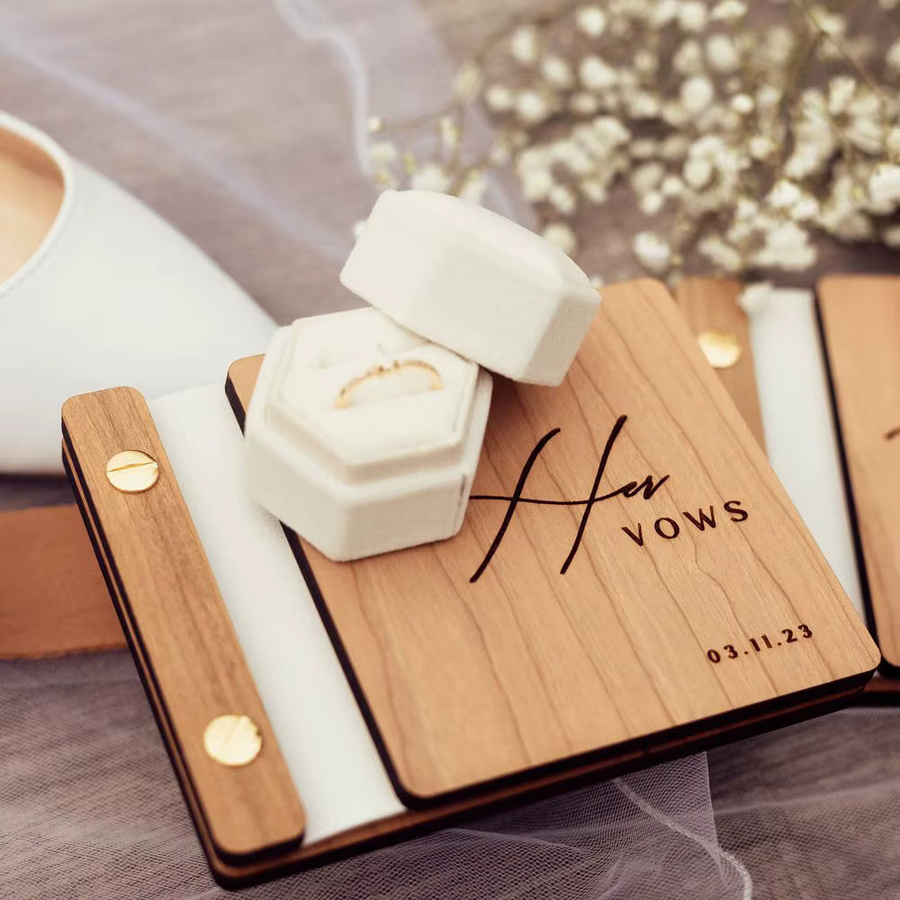 Personalisierte Hochzeitsgelübde-Bücher aus Holz für Braut und Bräutigam, braune Hardcover-Broschüren mit linierten Seiten für Verlobung und Hochzeit - Bild 3