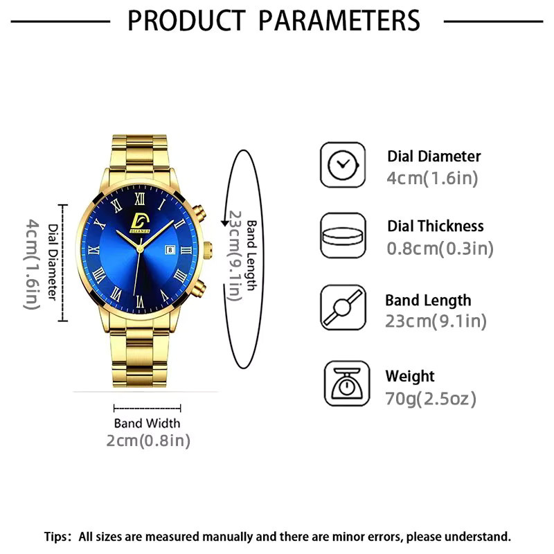 DIJANES Armbanduhr Quarz, Edelstahl, Gold, Blau, Herren - Bild 2