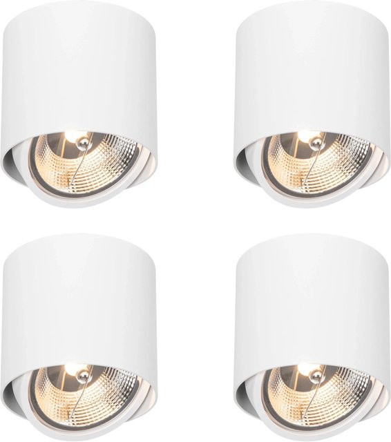 QAZQA 4er Set Aufbaustrahler Impact Weiß, dimmbar, GU10, Zylinder-Design aus Aluminium - Bild 1