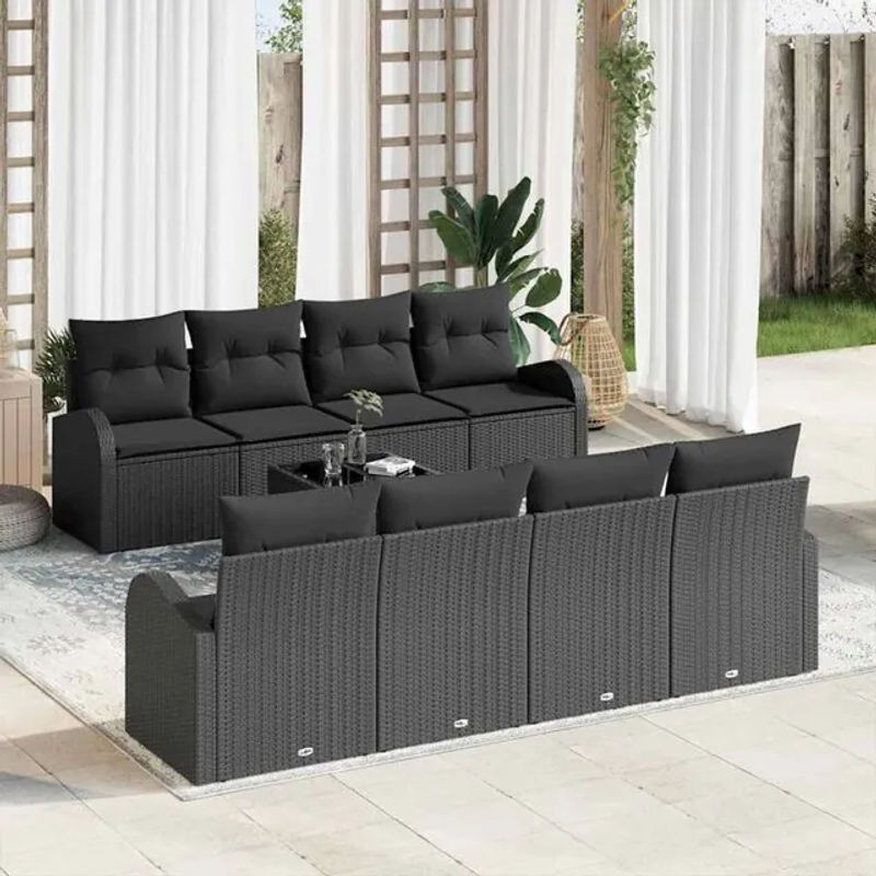 Vidaxl Garten-Sofa-Set aus Polyrattan und Stahl in Schwarz, 7-teiliges Loungemöbel-Set, B/T/H: 55 x 55 x 37 cm - Bild 1