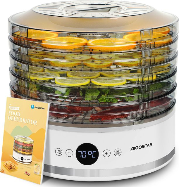 Aigostar Dörrautomat in Weiß mit LED-Anzeige, 5 höhenverstellbaren Tabletts, 380W, BPA-frei, mit Timer und einstellbarer Temperatur 35-70°C sowie FAN-Modus - Bild 1