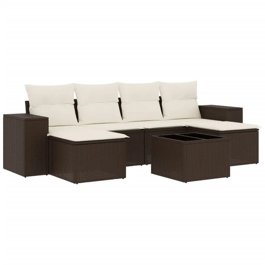 vidaXL 7-teilige Garten-Sitzgruppe in L-Form mit Kissen, Braun, wetterbeständiges Poly-Rattan und Metallgestell - Bild 2