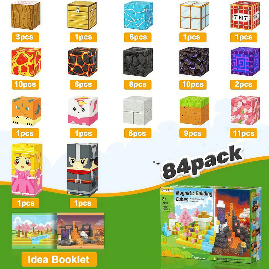 HUATEC Magnetische Bausteine Set mit 84 Teilen, Kreatives STEM Architektur und Straßen Szene Spielzeug für Kinder, Mehrfarbig - Bild 2