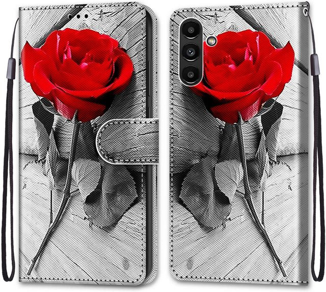 Luxuriöse bemalte Ledertasche als Brieftaschen-Schutzhülle für Samsung Galaxy A-Serie in Rot - Bild 1