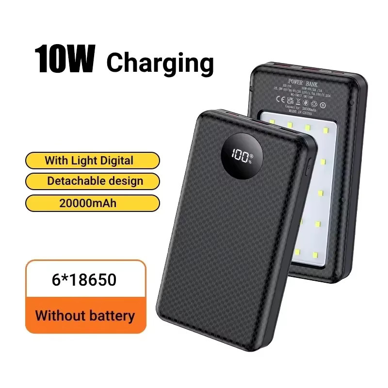 KEBIDUMEI Powerbank-Gehäuse für 6x 18650 Akkus, 20000mAh, 10W Schnellladen und kabelloses Laden, Schwarz - Bild 4