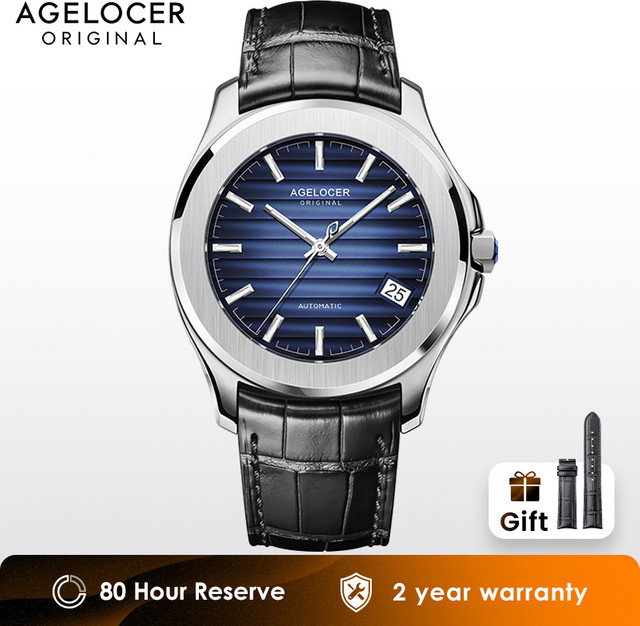 AGELOCER Armbanduhr, Automatik, Edelstahl, Blau, Leder, Herren - Bild 1